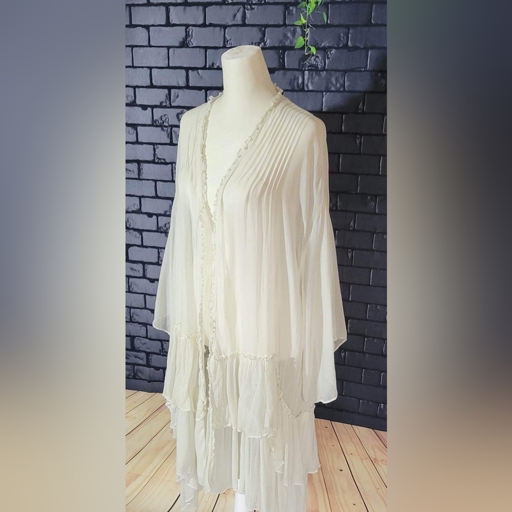 Kimchi Blue Romantic Boho Ruffle Tiered Chiffon Jacket L - Picture 3 of 9